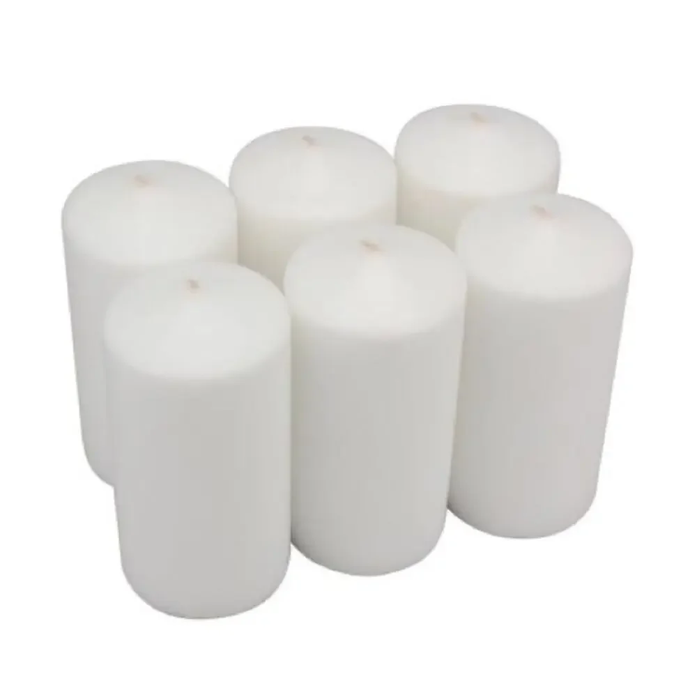 6 NEW White Unscented Paraffin Wax Pillar Candle 45 Hour Burn Box Set 6” x 3”